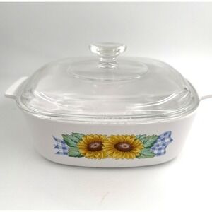 Corning Ware Sunsations Sunflower 2 Liter Casserole Dish A-2-B w/Pyrex Lid A-9-C